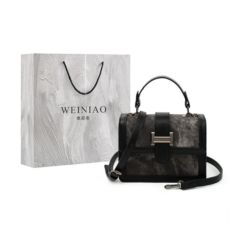 Vigno Synthetic Leather Small Square Bag, Shoulder Bag, Crossbody Bag, Handbag Women's Ecru/Black-8