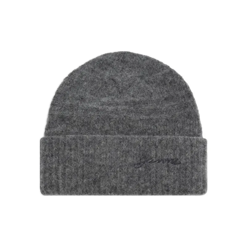 GANNI Logo embroidered Knitted Beanie-0