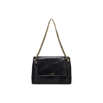 CNOLES Cow Leather Crossbody Bag, Shoulder Bag Regular Extra Large Women's Mysterious Black/Cream White