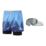 Blue Swimming Shorts+White Gray Swim Goggles