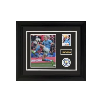 Three For 22-23 Manchester City Erling Haaland Signed Photo With Certificate Of Authenticity Framed