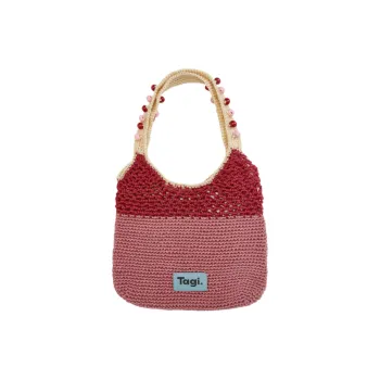 Tagi. Wicker Beads Microfiber Woven Bag Handbag Regular Women's Cherry Berry Pink