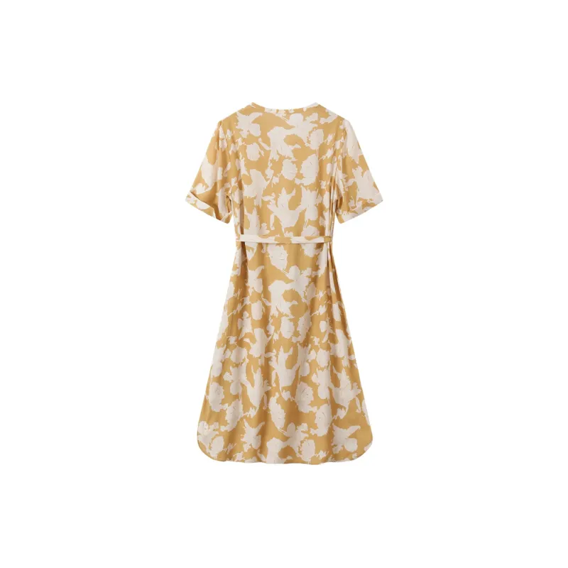 H-YXIANG Short-Sleeved Dresses Women's Yellow Base With Lily-1