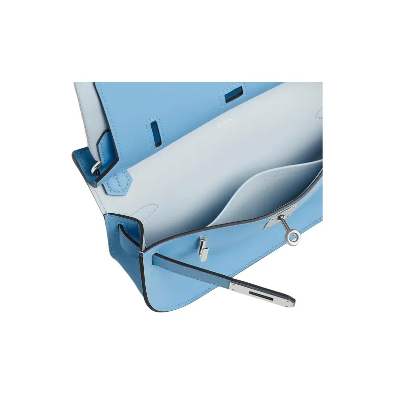 HERMES Jypsiere Swift Calfskin Shoulder Bag Crossbody Bag Mini Women's T0 Haze Blue With Dusty Blue Accents-3