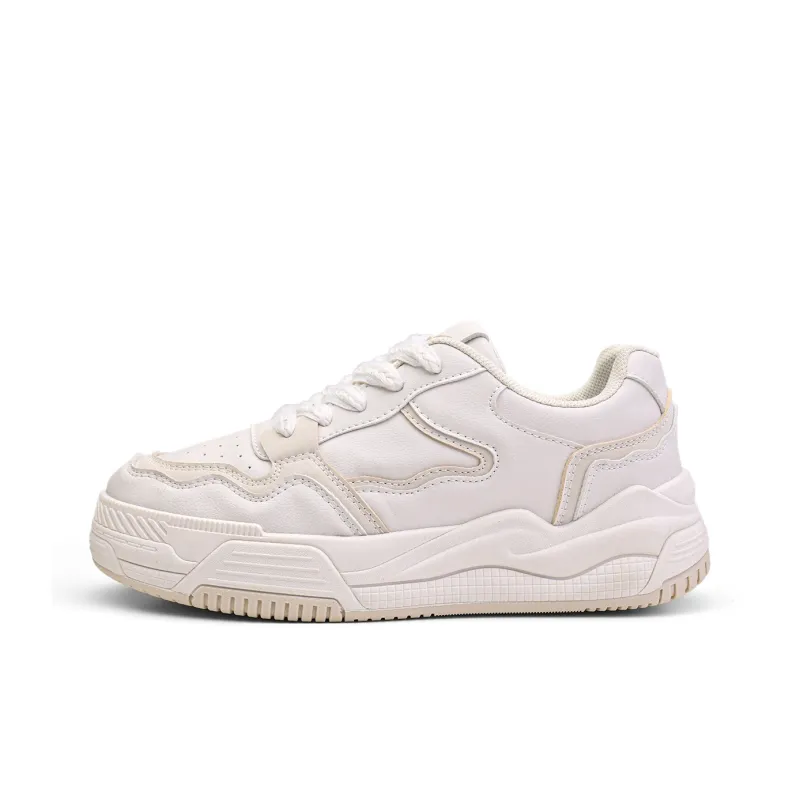 Warrior Small White Shoes Anti-Slip Wear-Resistant Lightweight Breathable Low-Top Skateboard Shoes Women's Beige-0