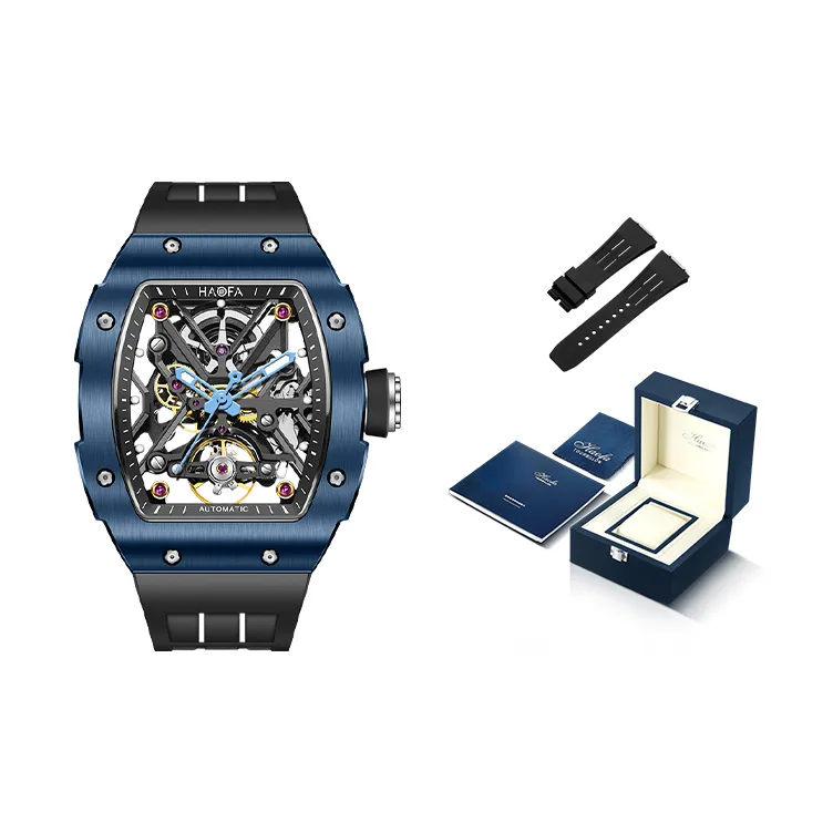 HaofaTourbillon Mechanical Movement Rubber Strap Watch Men's Watches Cut-Out Dial-13
