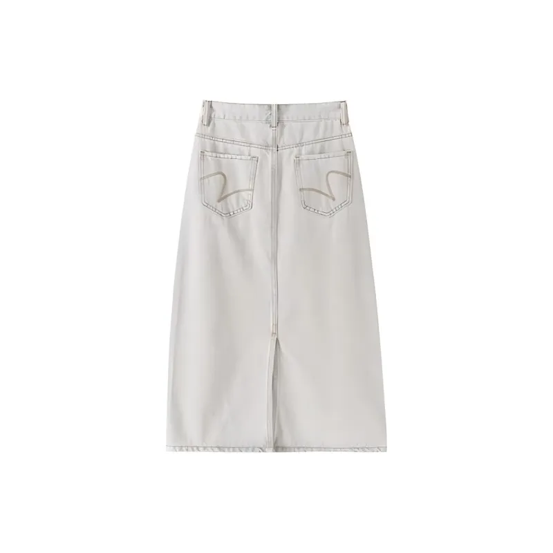 Hacikis Denim Long Skirts Women's Cream Gray-1