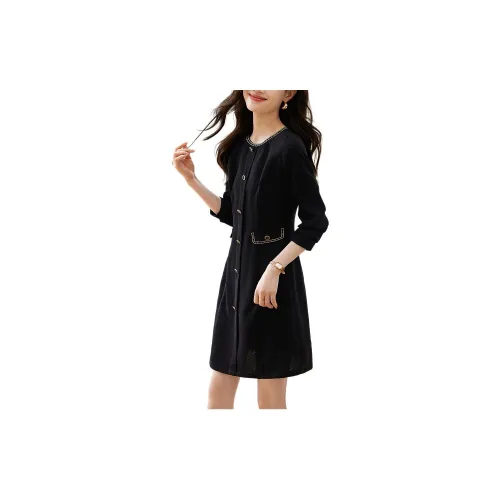 Mo Han Yi Mei Long-Sleeved Dresses Women's Black