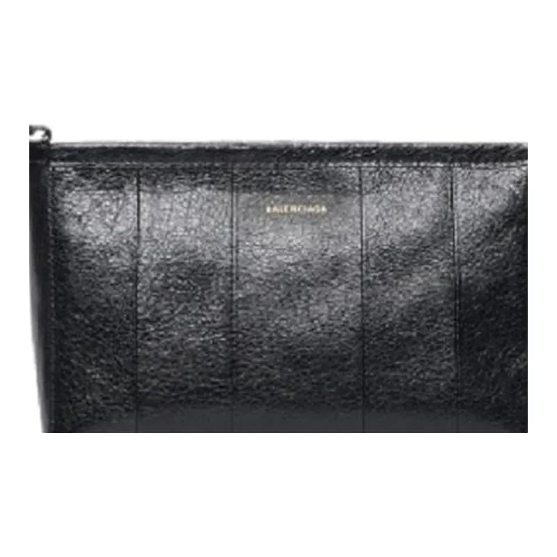 Balenciaga Barbes Leather Clutch Small Size Men's Black-4