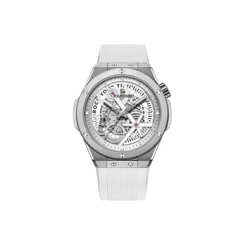 RARONE Gemini Little Twin Stars X Pure White Mechanical Movement Silicone Strap Watch Men's Watches Cut Out Dial