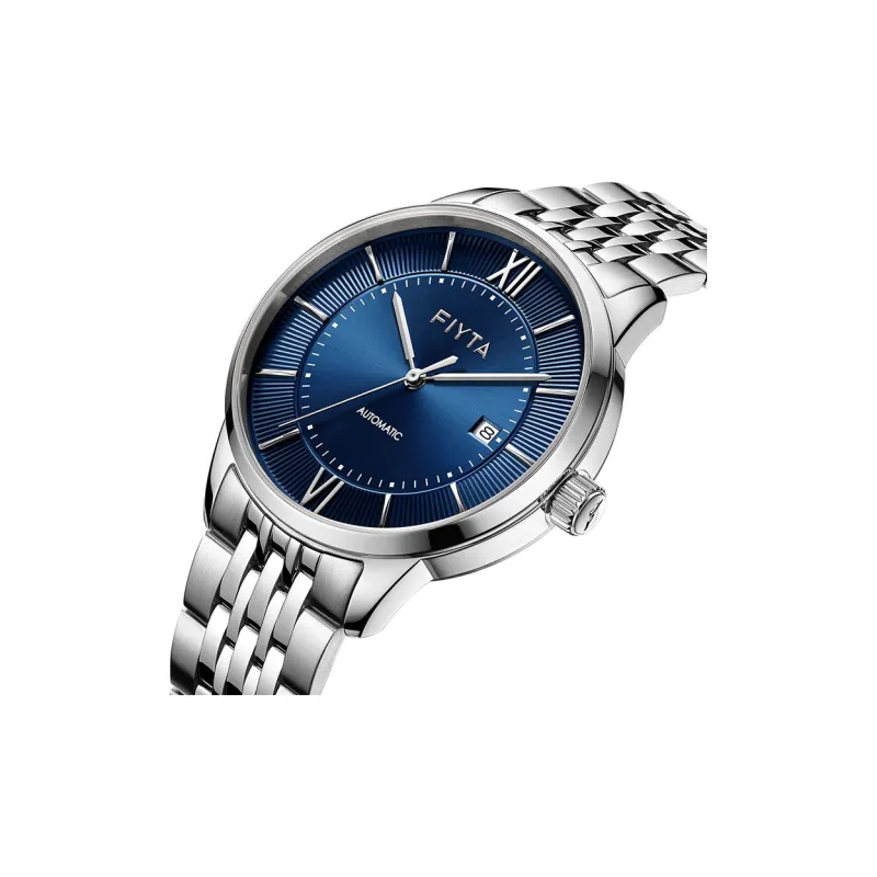 Fiyta Automatic Mechanical Movement Stainless Steel Strap Watch Men's Watches Blue Dial-1