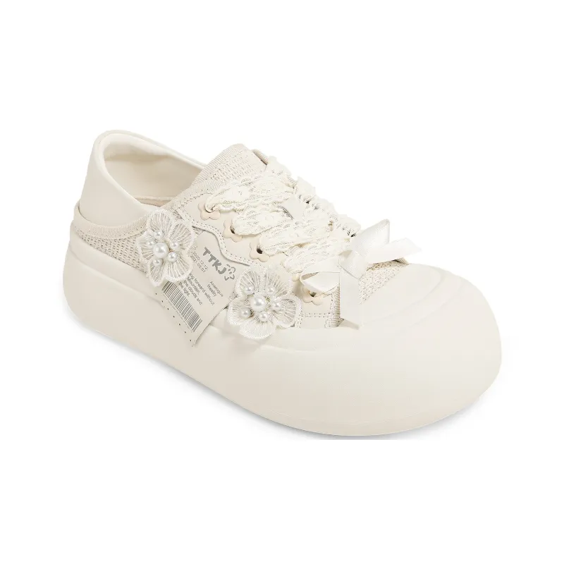 TTKJ Height Increasing Slip Resistant Low Top Casual Shoes Women's Almond White-3