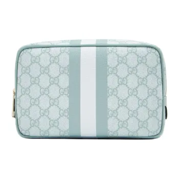 GUCCI Ophidia Canvas With Leather Makeup Bag Small Size Women's Gray Blue