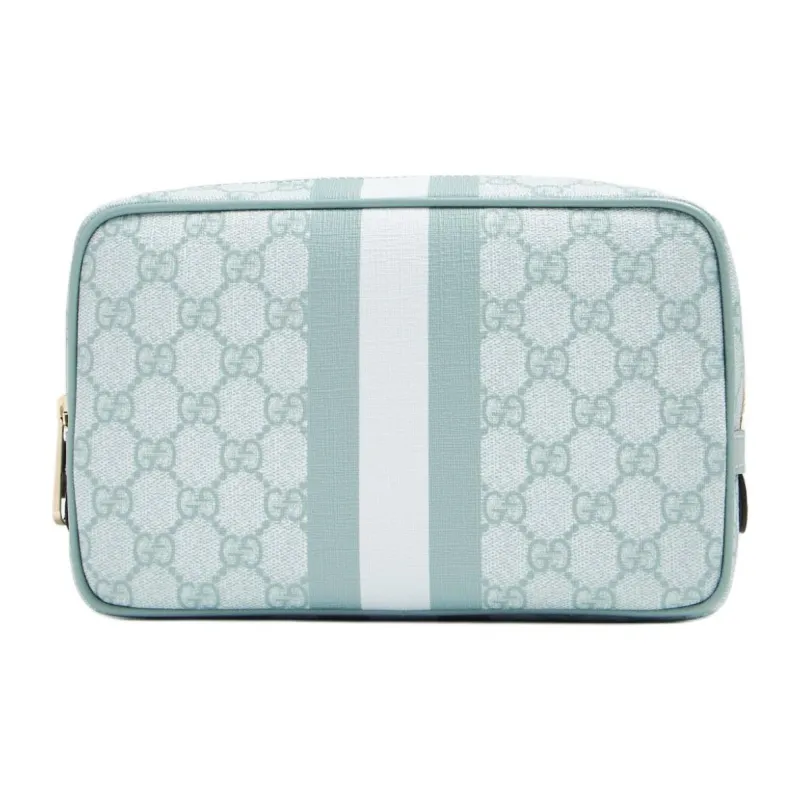 GUCCI Ophidia Canvas With Leather Makeup Bag Small Size Women's Gray Blue-0
