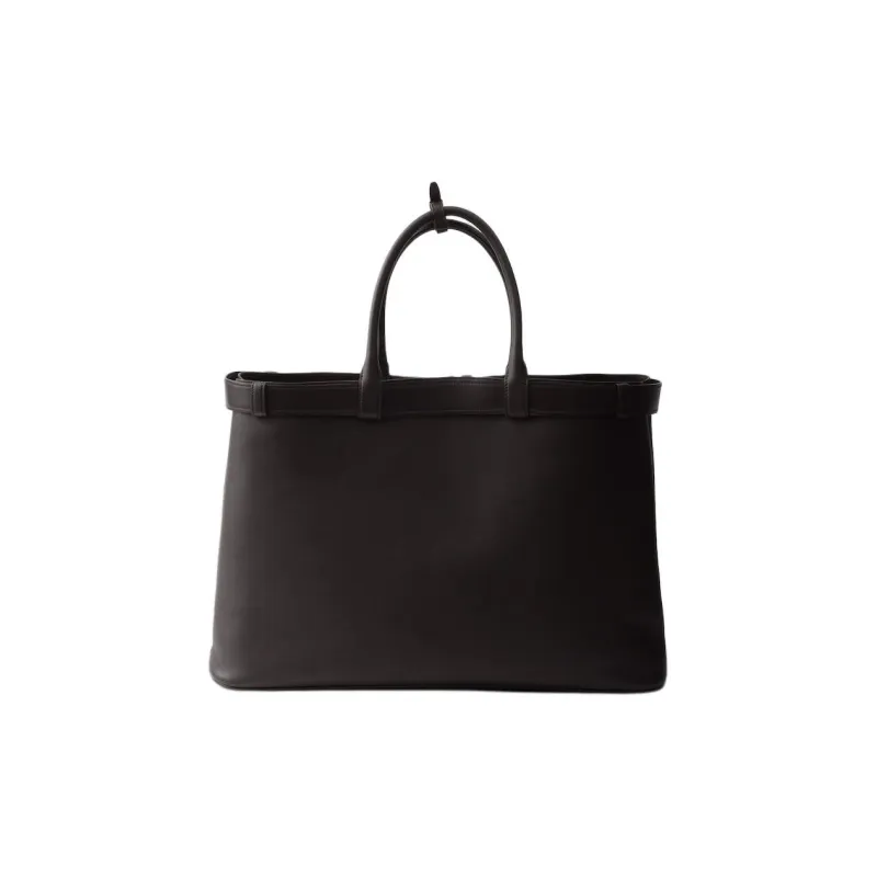 PRADA Leather Tote Bag Shopping Bag Shoulder Bag Crossbody Bag Handbag Men's Dark Brown-2