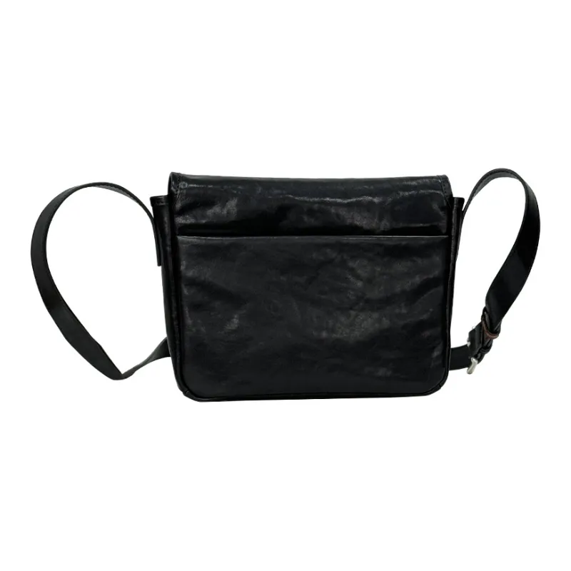 MR'GUFA Vegetable Tanned Cow Leather Shoulder Bag Crossbody Bag Men's Black & Brown/Classic Black-2