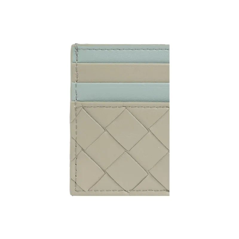 Bottega Veneta Leather Card Holder Women's Gray & Green-2