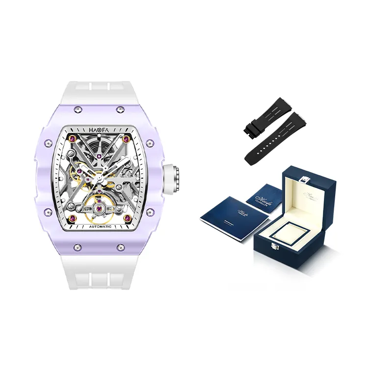 HaofaTourbillon Mechanical Movement Rubber Strap Watch Men's Watches Cut-Out Dial-3