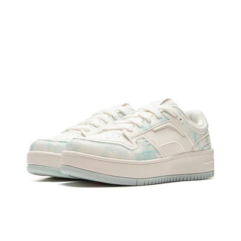 LiNing Cheese Anti Slip Wear Resistant Breathable Height Increasing Low Top Skateboard Shoes Women's White Blue-2