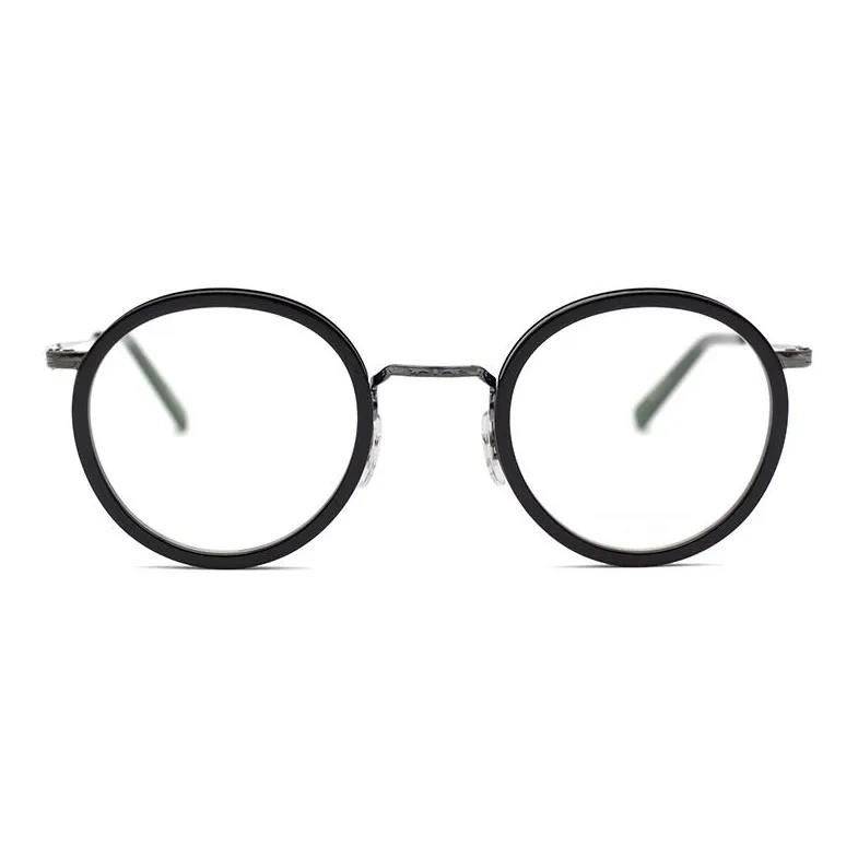 MASUNAGA Titanium Silicone Round Eyeglass Frames Unisex Black-1