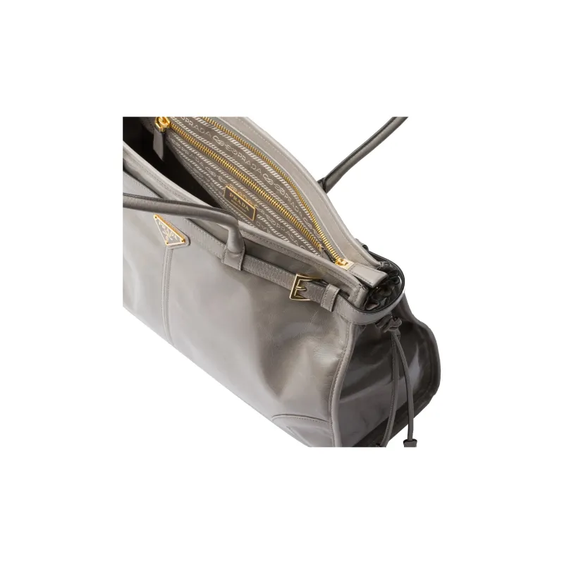 PRADA Leather Handbag Shoulder Bag Large Size Women's Gray-4