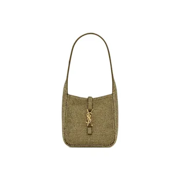 SAINT LAURENT LE5A7 Rhinestone Brocade Satin Handbag Shoulder Bag Women's Yellow Brown