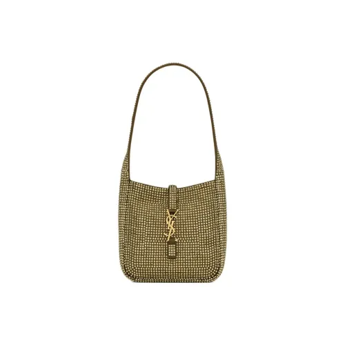 SAINT LAURENT LE5A7 Rhinestone Brocade Satin Handbag Shoulder Bag Women's Yellow Brown