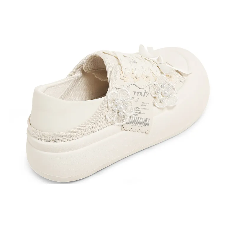 TTKJ Height Increasing Slip Resistant Low Top Casual Shoes Women's Almond White-4