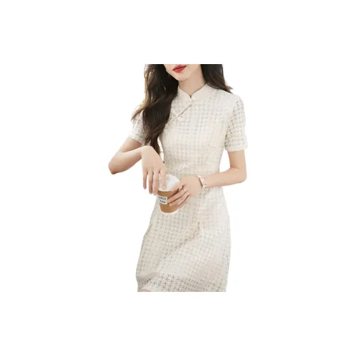 Mo Han Yi Mei Short-Sleeved Dresses Women's Beige