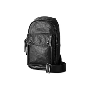 Back Step Genuine Leather Top Grain Tanned Cow Leather Crossbody Bag Backpack Sling Bag Regular Unisex Black