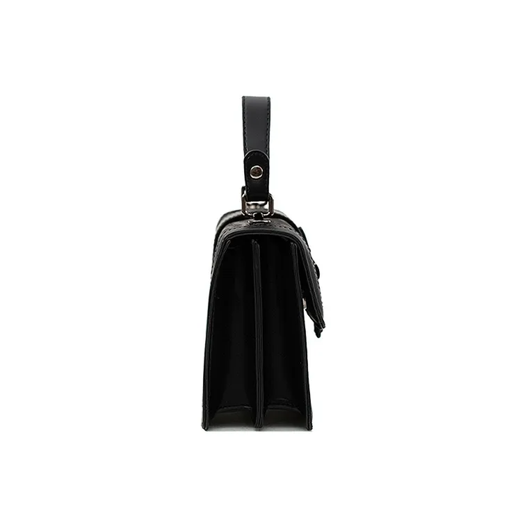Vigno Synthetic Leather Small Square Bag, Shoulder Bag, Crossbody Bag, Handbag Women's Ecru/Black-11