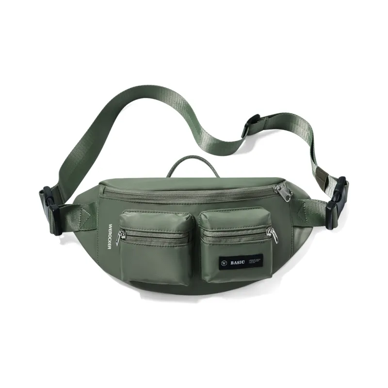 Werocker Nylon Fanny Pack Regular Unisex Classic Black Ecru Mint Green Gray Brown Royal Blue Army Green Gray-31