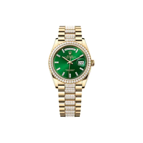 ROLEX Week type Calendar Automatic Mechanical Movement Women's Watch 36mm Green Dial 18K Gold Watch Case 18K Gold Strap
