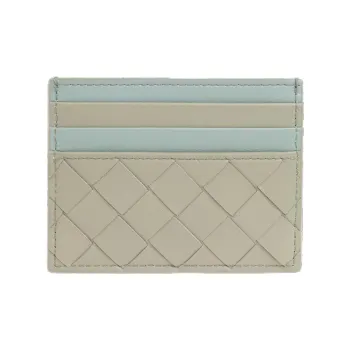 Bottega Veneta Leather Card Holder Women's Gray & Green