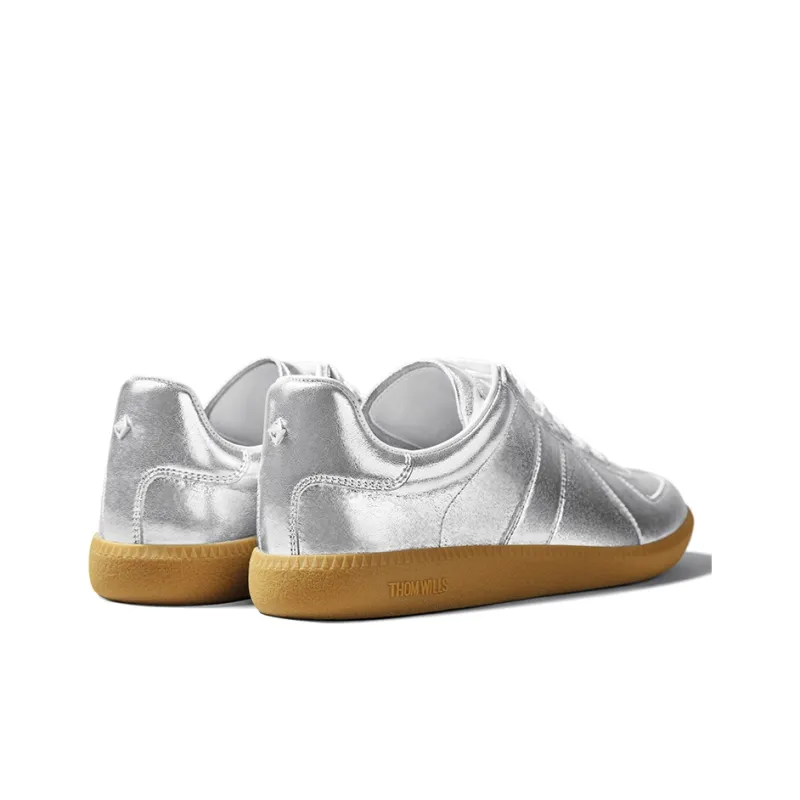 THOM WILLS Classic Vintage German Army Trainers Low Top Skateboard Shoes Unisex Silver-3