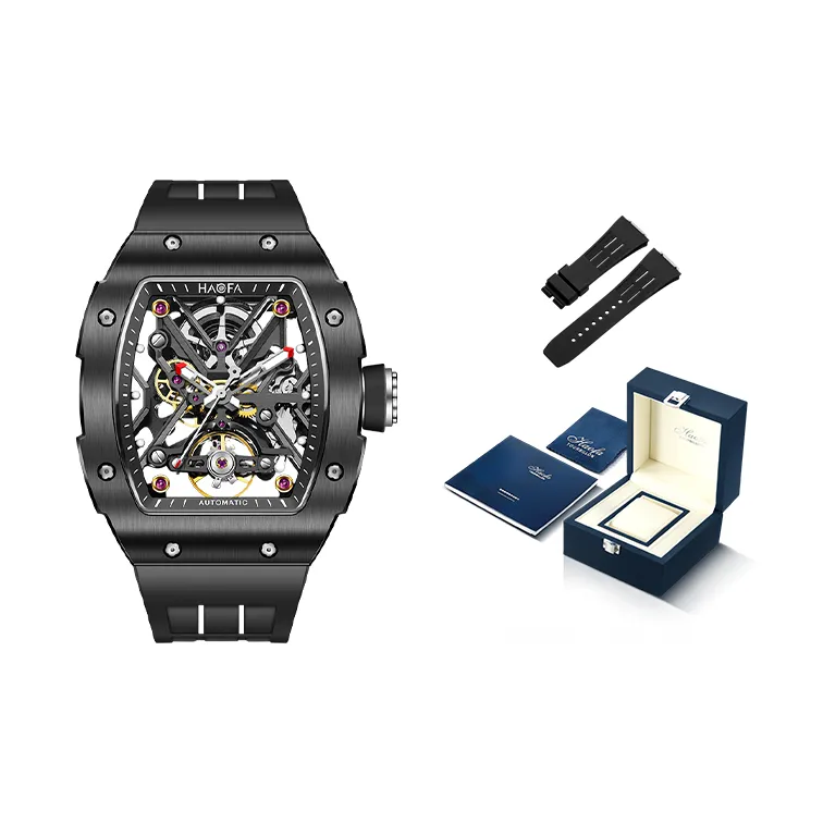 HaofaTourbillon Mechanical Movement Rubber Strap Watch Men's Watches Cut-Out Dial-6