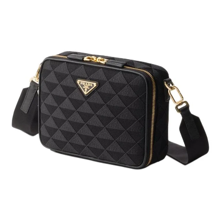 PRADA Brique Fabric With Leather Shoulder Bag Crossbody Bag Women's Black-1