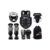 Black, Head Guard+Chest Protection+Leg Protection+Groin Protector+Boxing Gloves+Protective Gear Set