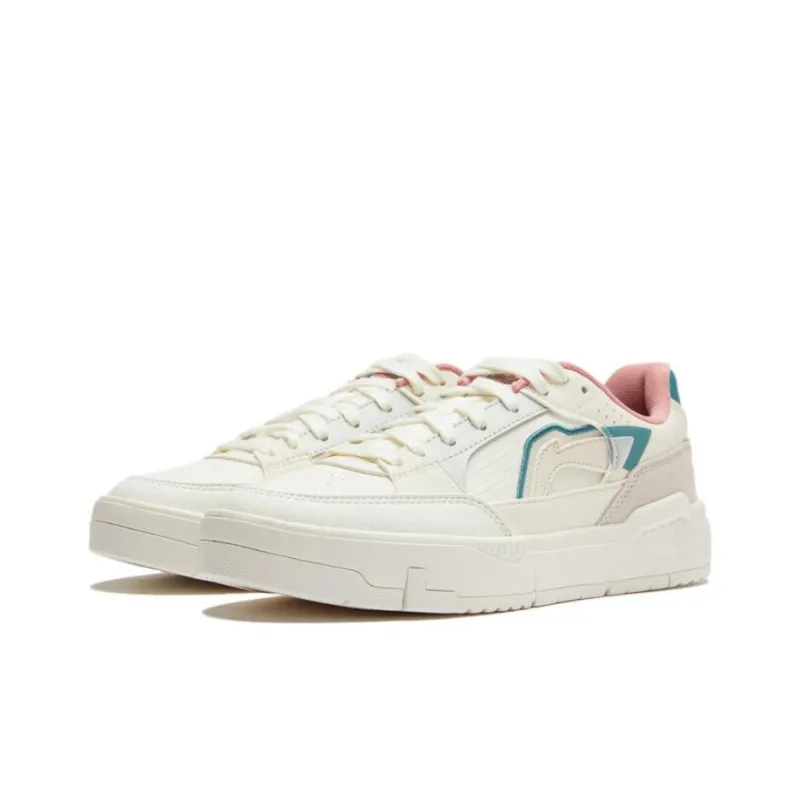 LiNing Common 80s Anti-Slip Wear-Resistant Low-Top Skateboard Shoes Women's White Green-2
