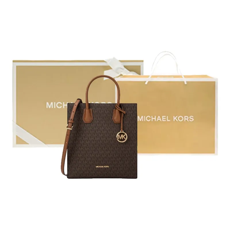 MICHAEL KORS Mercer Leather Tote Bag Shopping Bag Handbag Shoulder Bags Medium Size Women's Dark Brown-2