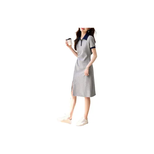 Mo Han Yi Mei Short-Sleeved Dresses Women's Gray/Navy Blue