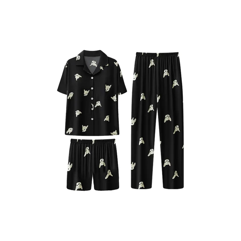 Qiao Ni Tong Pajama Set Women's Black Fist-0