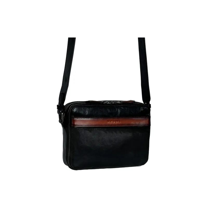 MR'GUFA Cow Leather Shoulder Bag Crossbody Bag Men's Black & Brown/Classic Black-6