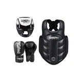 Black, Head Guard+Chest Protection+Boxing Gloves