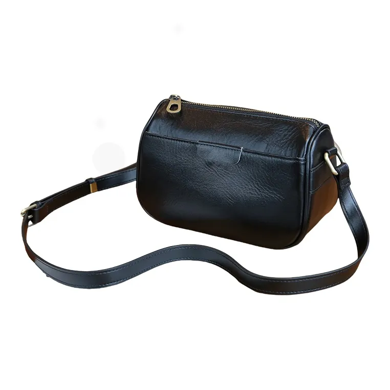 H YXIANG Imported Top Grain Vegetable Tanned Cow Leather Crossbody Bags Shoulder Bags Women's Black/Brown-0