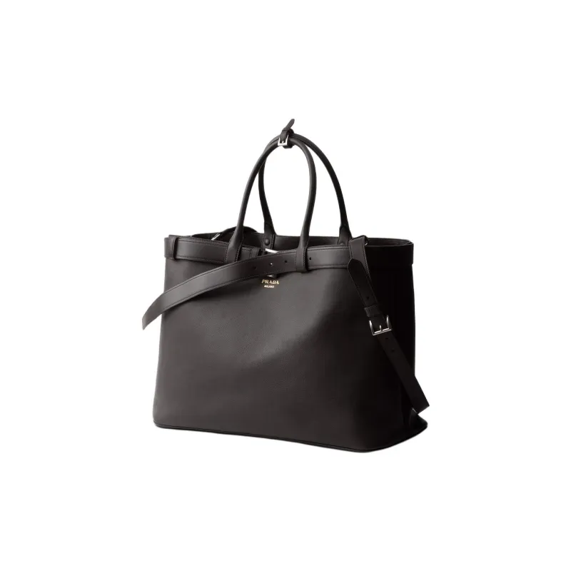 PRADA Leather Tote Bag Shopping Bag Shoulder Bag Crossbody Bag Handbag Men's Dark Brown-1