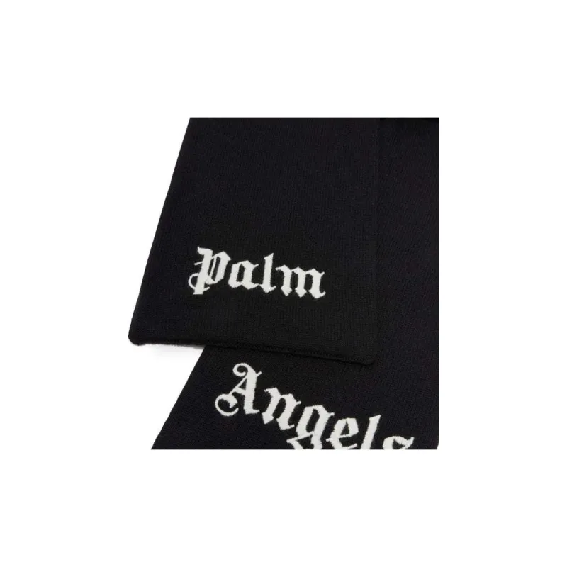 PALM ANGELS Logo Embroidered Knitted Rectangular Scarf-2
