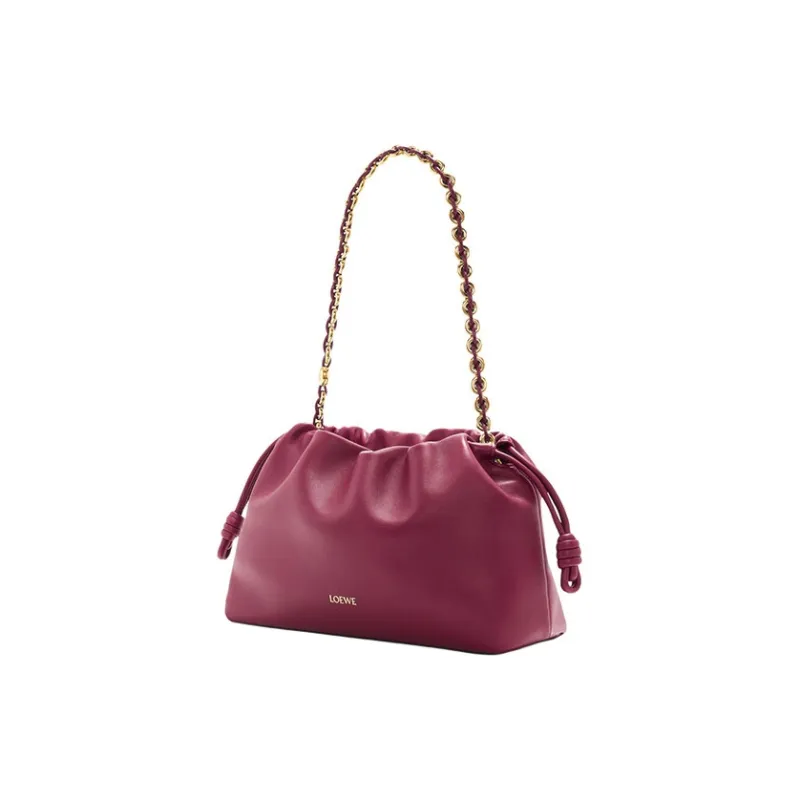 LOEWE Flamenco Soft Nappa Lambskin One Shoulder Crossbody Clutch Small Size Women's Dark Red-4