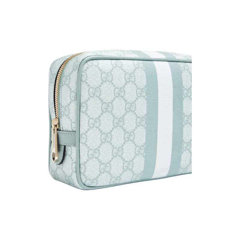 GUCCI Ophidia Canvas With Leather Makeup Bag Small Size Women's Gray Blue-2