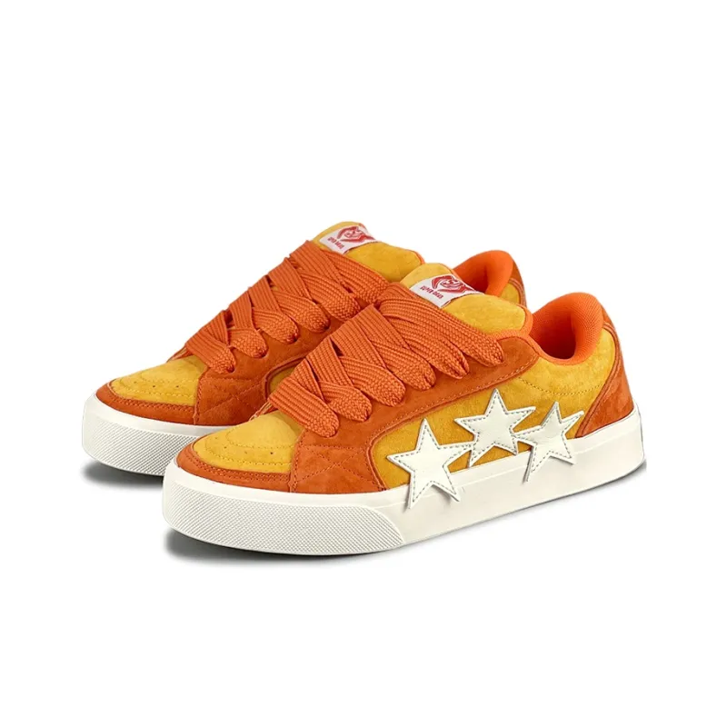 LuzaoT SUPER DRAG Stars Shoes Anti Slip And Wear Resistant Breathable Low Top Skateboard Shoes Women's Orange Yellow-1